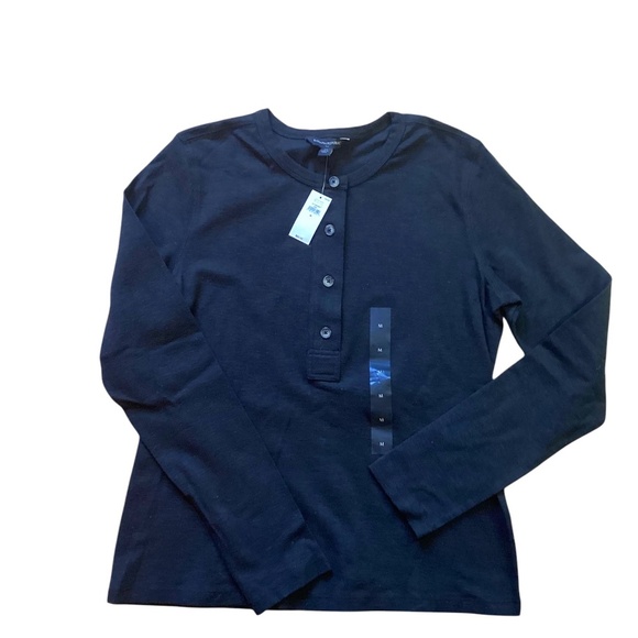 NWT Banana Republic Black Cotton Henley Size Medium - Picture 1 of 8